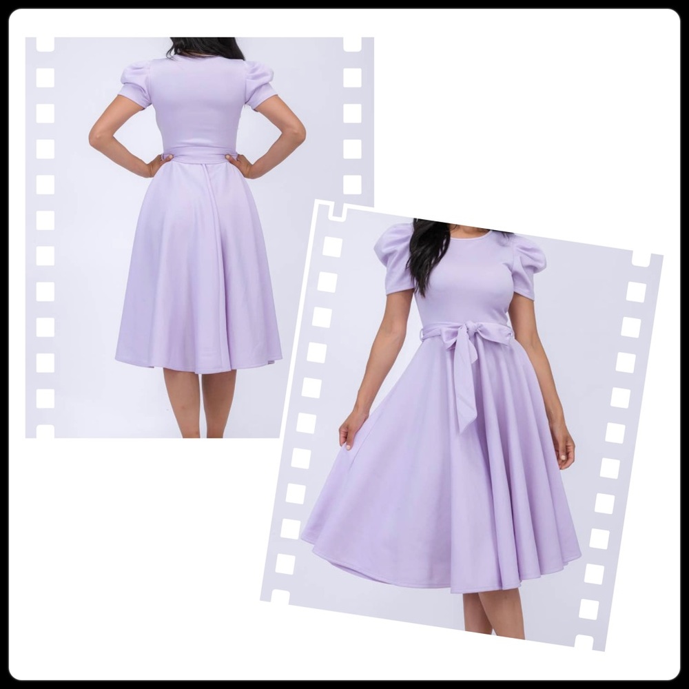 Puff Sleeve Cocktail Dress, Sizes 1X - 3X (Lavender)
